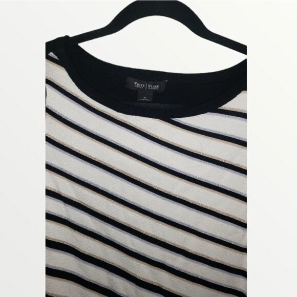 WHBM black white stripe asymmetrical sweater blouse size XS - Picture 3 of 6